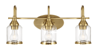 Twilight Three Lights Brushed Gold Contemporary Vanity Light 22"W Ã— 10"H Ã— 7.48"E with Clear Glass