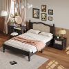 3 Pieces Bedroom Set with Full Size Wooden Bed Frame, 1 Vintage Nightstand and 1 Makeup Vanity Set with Stool,Black