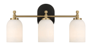 Meadows Three Lights Vanity Brushed Gold Bathroom Wall Light for Bathroom Over Mirror 20.5"W Ã— 10.125"H Ã— 5.5"E with White Frosted Glass