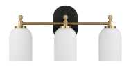 Meadows Three Lights Vanity Brushed Gold Bathroom Wall Light for Bathroom Over Mirror 20.5"W Ã— 10.125"H Ã— 5.5"E with White Frosted Glass