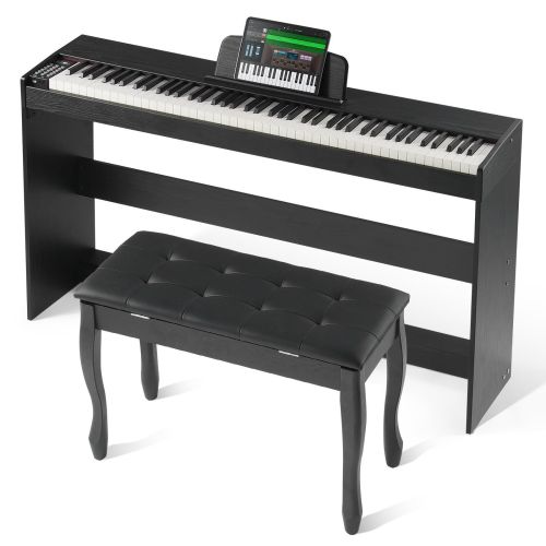 VEVOR 88 Key Fully Weighted Digital Piano Dual Keyboard Cabinet Bracket Bench
