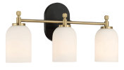 Meadows Three Lights Vanity Brushed Gold Bathroom Wall Light for Bathroom Over Mirror 20.5"W Ã— 10.125"H Ã— 5.5"E with White Frosted Glass