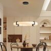 Modern LED Pendant Light, 23.6-Inch Round Hanging Chandelier with Adjustable Height, Imitation Marble Finish Resin Ring