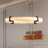 Modern LED Pendant Light, 23.6-Inch Round Hanging Chandelier with Adjustable Height, Imitation Marble Finish Resin Ring